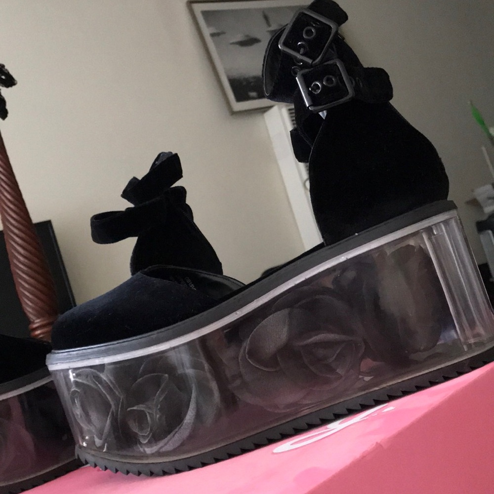 Sugarbaby Black Suede Rose Platforms s10